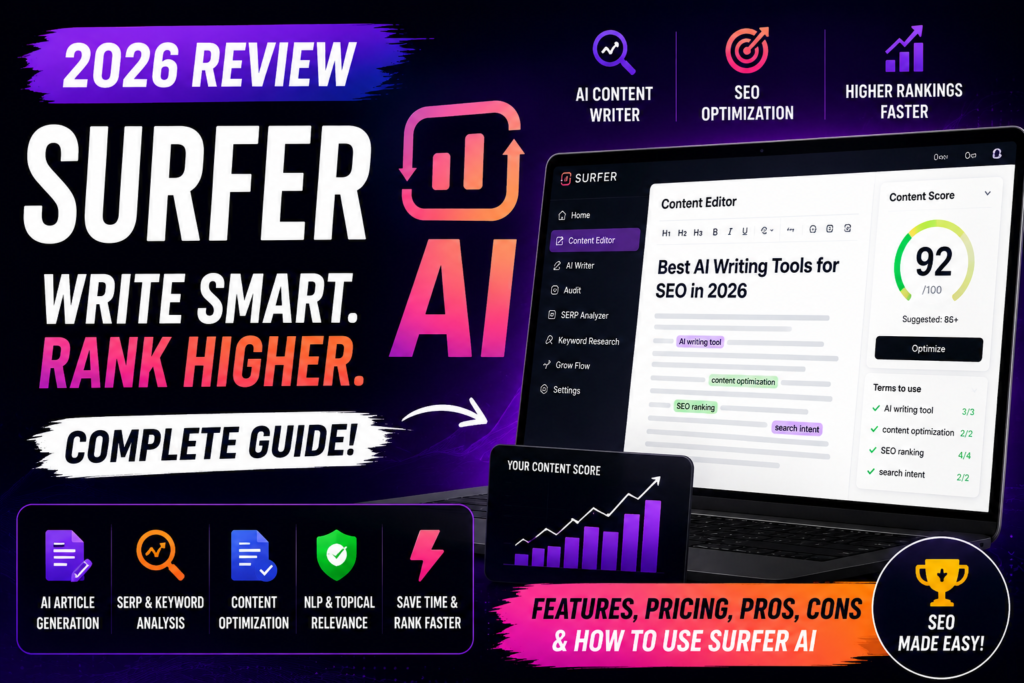 Surfer AI Review 2026: Features, Pricing, Pros, Cons & Complete SEO Guide