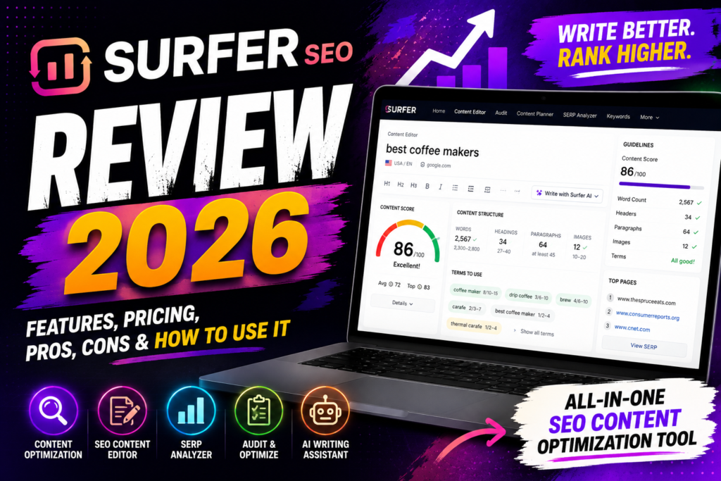 Surfer SEO Review 2026: Features, Pricing, Pros, Cons & How to Use It